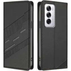 Phonesta Embossed Lines Book Wallet Case hoesje voor Oppo Reno12 - Zwart