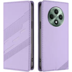 Phonesta Embossed Lines Book Wallet Case hoesje voor Oppo Reno12 F/Reno12 FS - Paars