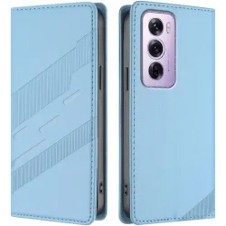 Phonesta Embossed Lines Book Wallet Case hoesje voor Oppo Reno12 Pro - Lichtblauw