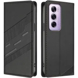 Phonesta Embossed Lines Book Wallet Case hoesje voor Oppo Reno12 Pro - Zwart