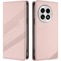 Phonesta Embossed Lines Book Wallet Case hoesje voor OnePlus 13 - Roze