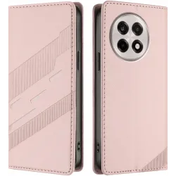 Phonesta Embossed Lines Book Wallet Case hoesje voor OnePlus 13R - Roze