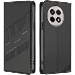 Phonesta Embossed Lines Book Wallet Case hoesje voor OnePlus 13R - Zwart