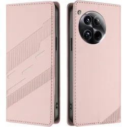 Phonesta Embossed Lines Book Wallet Case hoesje voor OnePlus 12 - Roze