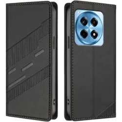 Phonesta Embossed Lines Book Wallet Case hoesje voor OnePlus 12R - Zwart