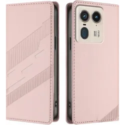 Phonesta Embossed Lines Book Wallet Case hoesje voor Motorola Edge 50 Ultra - Roze
