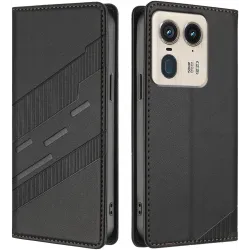 Phonesta Embossed Lines Book Wallet Case hoesje voor Motorola Edge 50 Ultra - Zwart