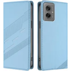 Phonesta Embossed Lines Book Wallet Case hoesje voor Motorola Moto G55 - Lichtblauw
