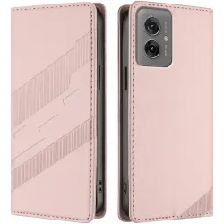 Phonesta Embossed Lines Book Wallet Case hoesje voor Motorola Moto G55 - Roze