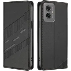 Phonesta Embossed Lines Book Wallet Case hoesje voor Motorola Moto G55 - Zwart