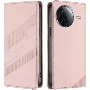 Phonesta Embossed Lines Book Wallet Case hoesje voor Xiaomi Poco F7 Pro/F7 Ultra - Roze