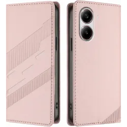 Phonesta Embossed Lines Book Wallet Case hoesje voor Xiaomi Poco X7 Pro - Roze