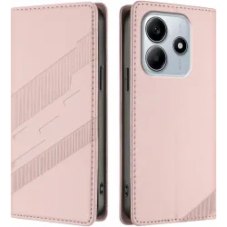 Phonesta Embossed Lines Book Wallet Case hoesje voor Xiaomi Redmi Note 14 4G - Roze