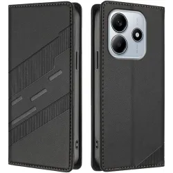 Phonesta Embossed Lines Book Wallet Case hoesje voor Xiaomi Redmi Note 14 5G - Zwart