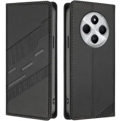 Phonesta Embossed Lines Book Wallet Case hoesje voor Xiaomi Redmi 14C / Xiaomi Poco C75 - Zwart
