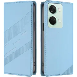 Phonesta Embossed Lines Book Wallet Case hoesje voor OnePlus Nord 3 - Lichtblauw