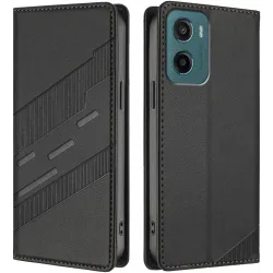 Phonesta Embossed Lines Book Wallet Case hoesje voor Motorola Moto G05 / Moto E15 - Zwart