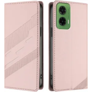 Phonesta Embossed Lines Book Wallet Case hoesje voor Motorola Moto G35 - Roze