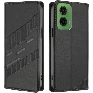 Phonesta Embossed Lines Book Wallet Case hoesje voor Motorola Moto G35 - Zwart