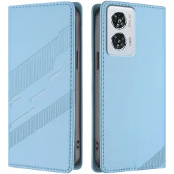 Phonesta Embossed Lines Book Wallet Case hoesje voor Motorola Edge 50 Fusion - Lichtblauw