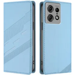 Phonesta Embossed Lines Book Wallet Case hoesje voor Motorola Edge 50 Pro - Lichtblauw