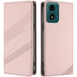 Phonesta Embossed Lines Book Wallet Case hoesje voor Motorola Moto G04 / G04s / G24 / G24 Power / E14 - Roze