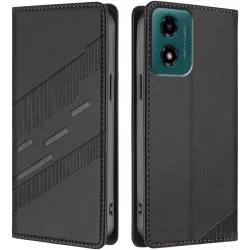 Phonesta Embossed Lines Book Wallet Case hoesje voor Motorola Moto G04 / G04s / G24 / G24 Power / E14 - Zwart