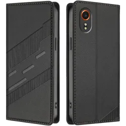 Phonesta Embossed Lines Book Wallet Case hoesje voor Samsung Galaxy Xcover 7 - Zwart