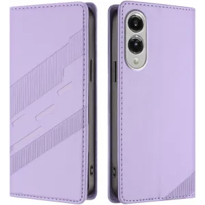Phonesta Embossed Lines Book Wallet Case hoesje voor Samsung Galaxy S25 Edge - Paars