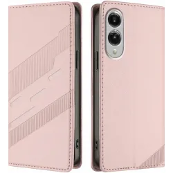 Phonesta Embossed Lines Book Wallet Case hoesje voor Samsung Galaxy S25 Edge - Roze