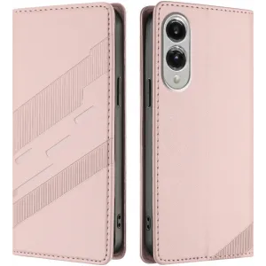 Phonesta Embossed Lines Book Wallet Case hoesje voor Samsung Galaxy S25 Edge - Roze