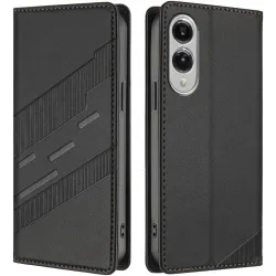 Phonesta Embossed Lines Book Wallet Case hoesje voor Samsung Galaxy S25 Edge - Zwart