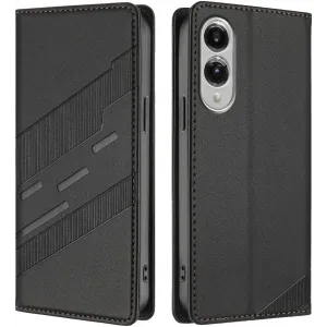 Phonesta Embossed Lines Book Wallet Case hoesje voor Samsung Galaxy S25 Edge - Zwart