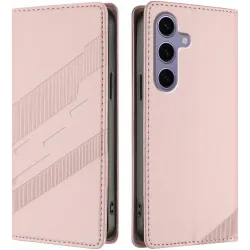 Phonesta Embossed Lines Book Wallet Case hoesje voor Samsung Galaxy S25 - Roze