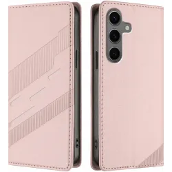 Phonesta Embossed Lines Book Wallet Case hoesje voor Samsung Galaxy S25 Plus - Roze