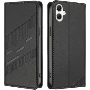 Phonesta Embossed Lines Book Wallet Case hoesje voor Samsung Galaxy A06 4G/5G - Zwart