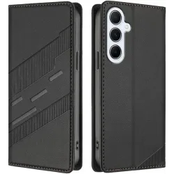 Phonesta Embossed Lines Book Wallet Case hoesje voor Samsung Galaxy A26 - Zwart