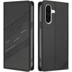 Phonesta Embossed Lines Book Wallet Case hoesje voor Samsung Galaxy A36 - Zwart