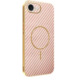 Phonesta Luxury Carbon Fiber Back Cover hoesje met MagSafe voor Apple iPhone 17e/16e - Roze