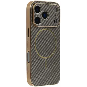Phonesta Luxury Carbon Fiber Back Cover hoesje met MagSafe voor Apple iPhone 17 Pro Max - Bruin