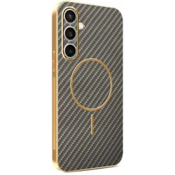 Phonesta Luxury Carbon Fiber Back Cover hoesje met MagSafe voor Samsung Galaxy S25 FE - Bruin