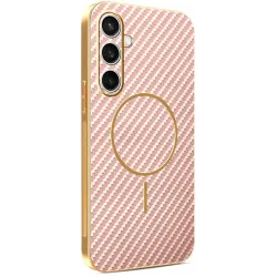 Phonesta Luxury Carbon Fiber Back Cover hoesje met MagSafe voor Samsung Galaxy S25 FE - Roze