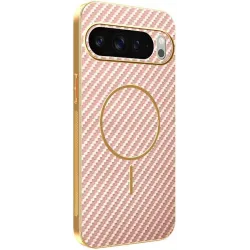 Phonesta Luxury Carbon Fiber Back Cover hoesje met MagSafe voor Google Pixel 10 Pro - Roze