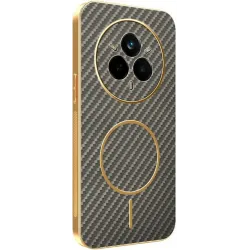 Phonesta Luxury Carbon Fiber Back Cover hoesje met MagSafe voor Realme 14 Pro - Bruin