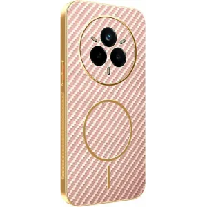 Phonesta Luxury Carbon Fiber Back Cover hoesje met MagSafe voor Realme 14 Pro - Roze