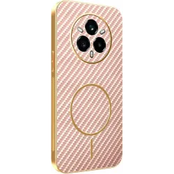 Phonesta Luxury Carbon Fiber Back Cover hoesje met MagSafe voor Realme 14 Pro Plus - Roze
