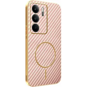 Phonesta Luxury Carbon Fiber Back Cover hoesje met MagSafe voor Realme 14x / C75 - Roze