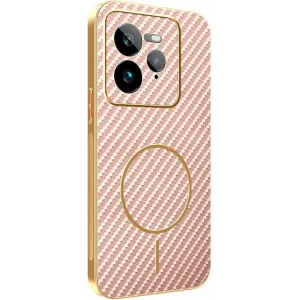 Phonesta Luxury Carbon Fiber Back Cover hoesje met MagSafe voor Realme GT 7 Pro - Roze