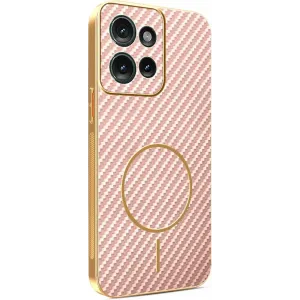 Phonesta Luxury Carbon Fiber Back Cover hoesje met MagSafe voor Motorola Edge 50 - Roze