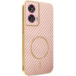Phonesta Luxury Carbon Fiber Back Cover hoesje met MagSafe voor Motorola Edge 50 Fusion - Roze